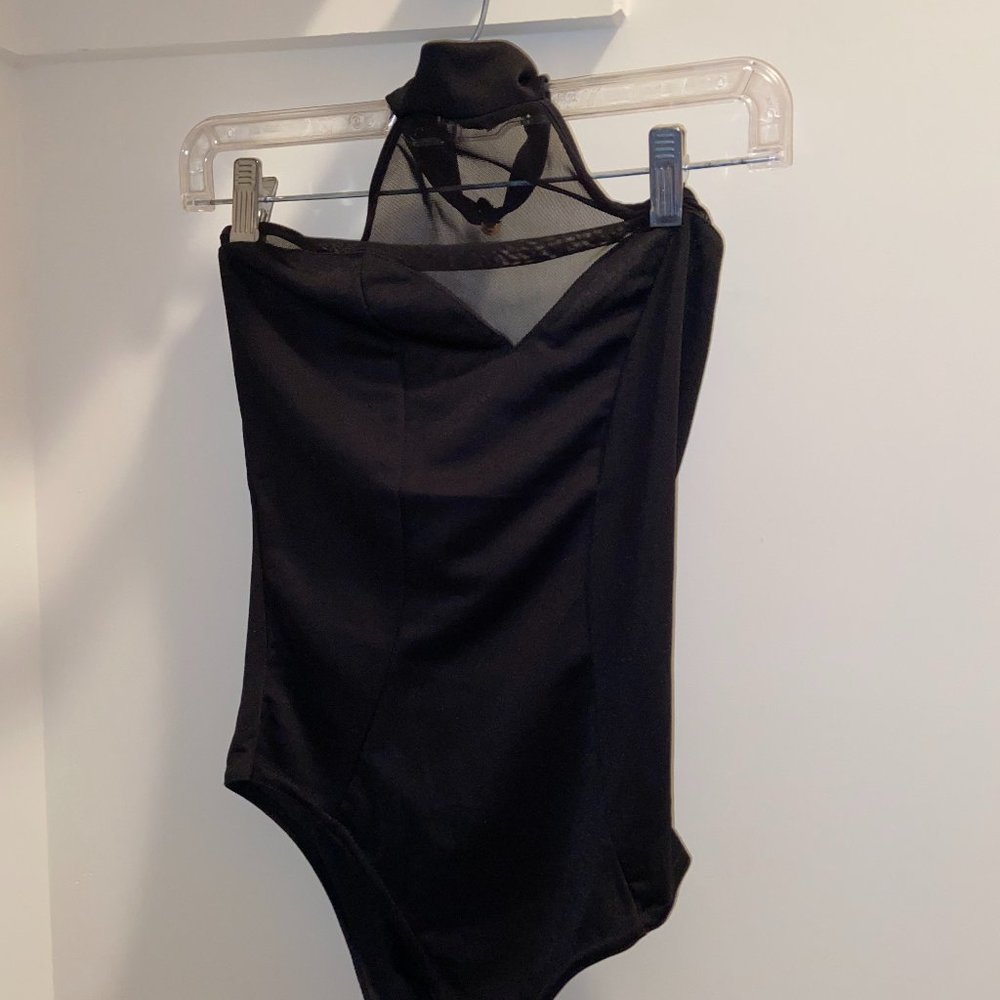 High Neck Mesh Sleeveless Black Bodysuit